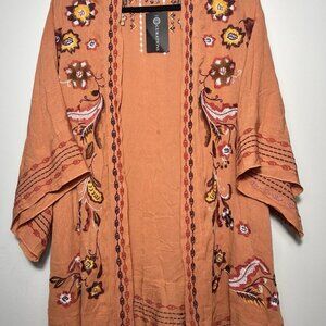 NWT Curations Floral Embroidered Oversized Peach Kimono Cardigan Size M/L